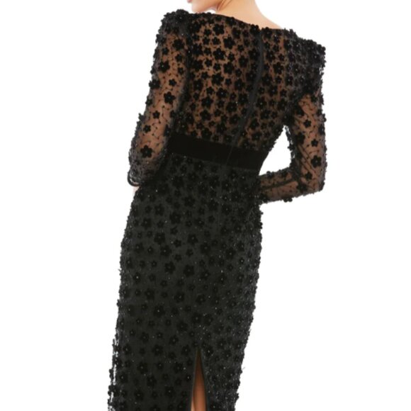 MAC DUGGAL 67856 EMBELLISHED VNECK ILLUSIONS LONG SLEEVE COLUMN MIDI DRESS 2 - Picture 3 of 5